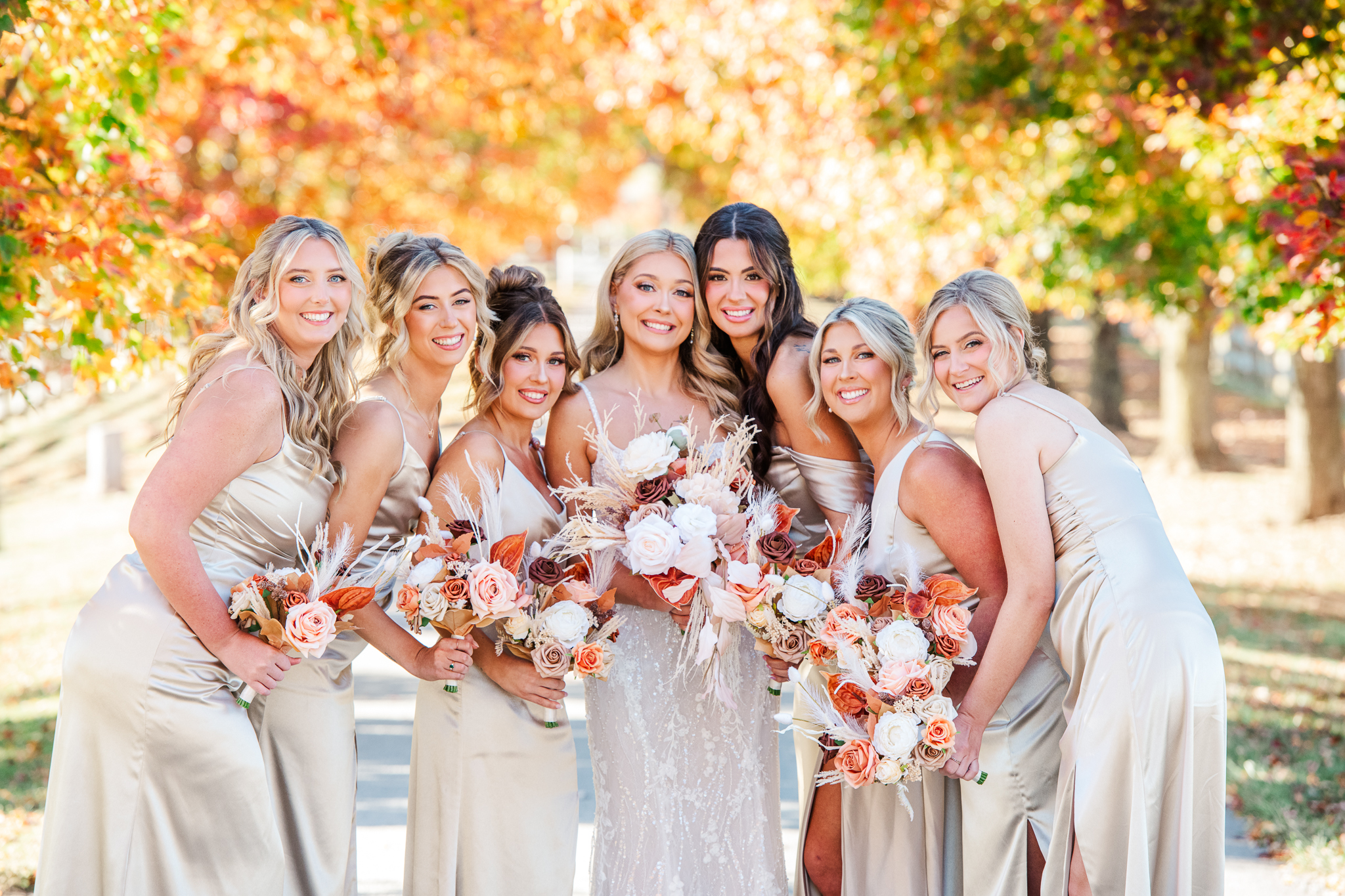 Bridesmaids portrait at Bluebird Manor fall wedding