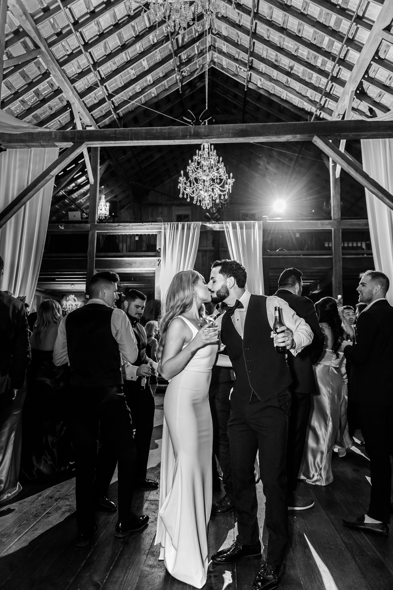 Black and white wedding portrait at Bluebird Manor