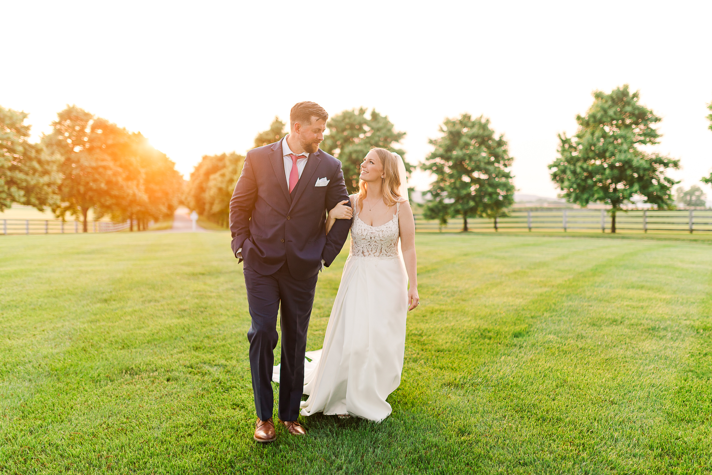 Golden hour wedding portraits at Bluebird Manor in June