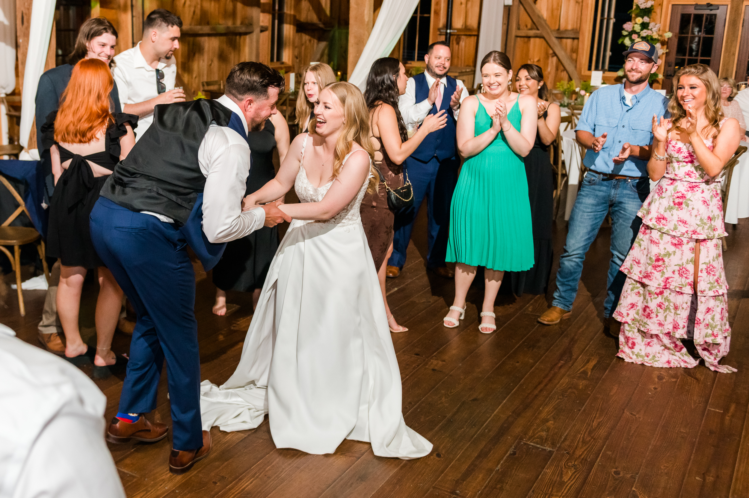 Wedding guests dancing during a Bluebird Manor reception