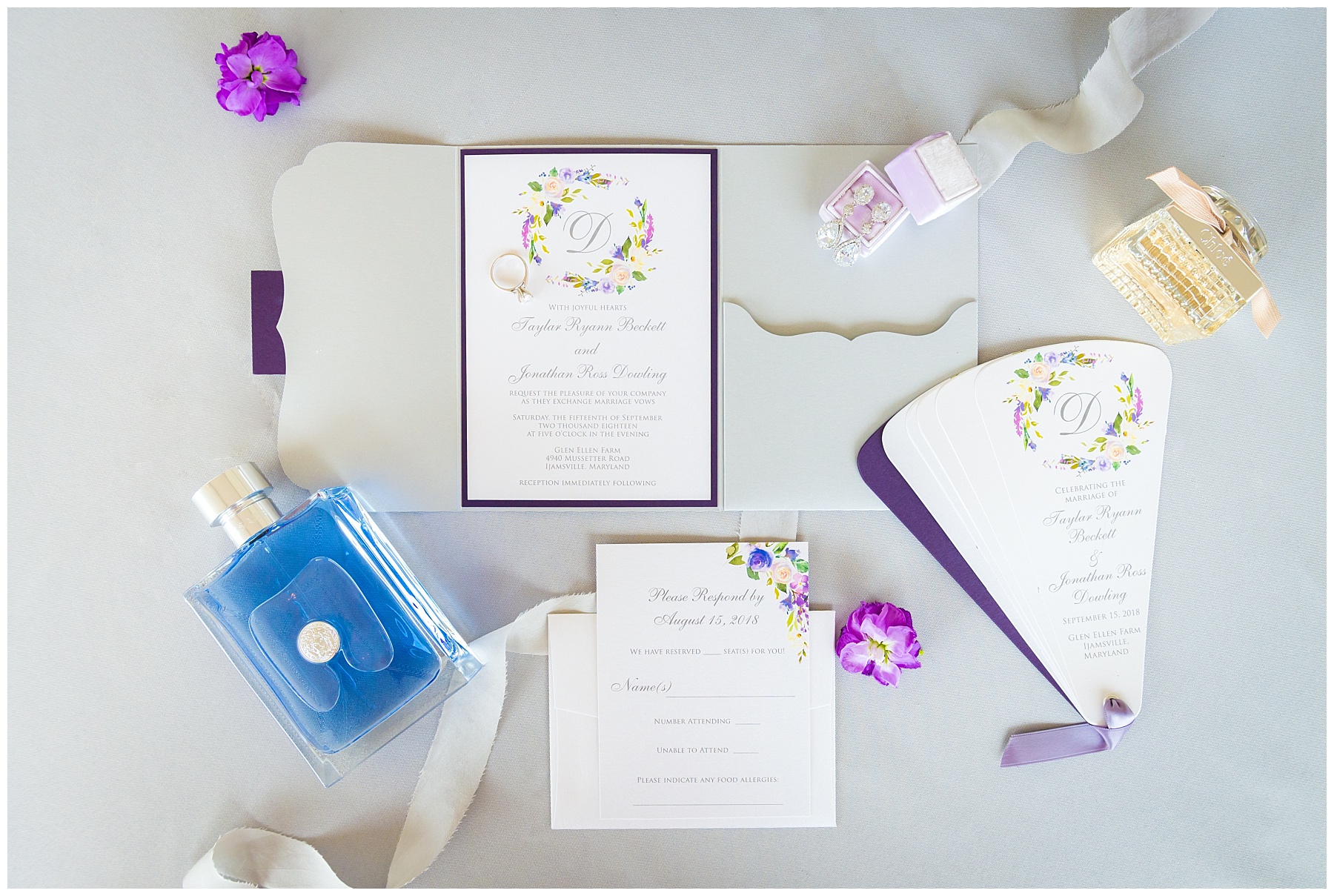 Glen Ellen Farm Wedding Pictures Purple invitation suite