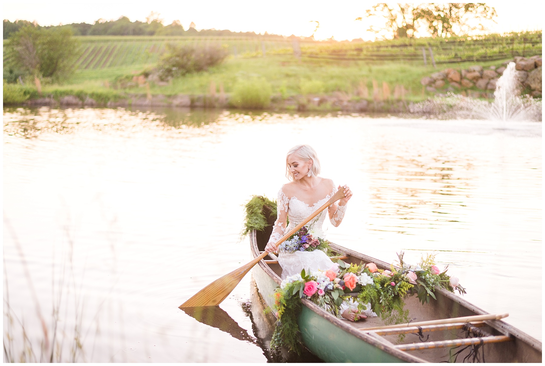 Stone Tower Winery Wedding Pictures Pond Canoe Bridal Portraits Leesburg VA wedding photographer Mary Sarah Photography