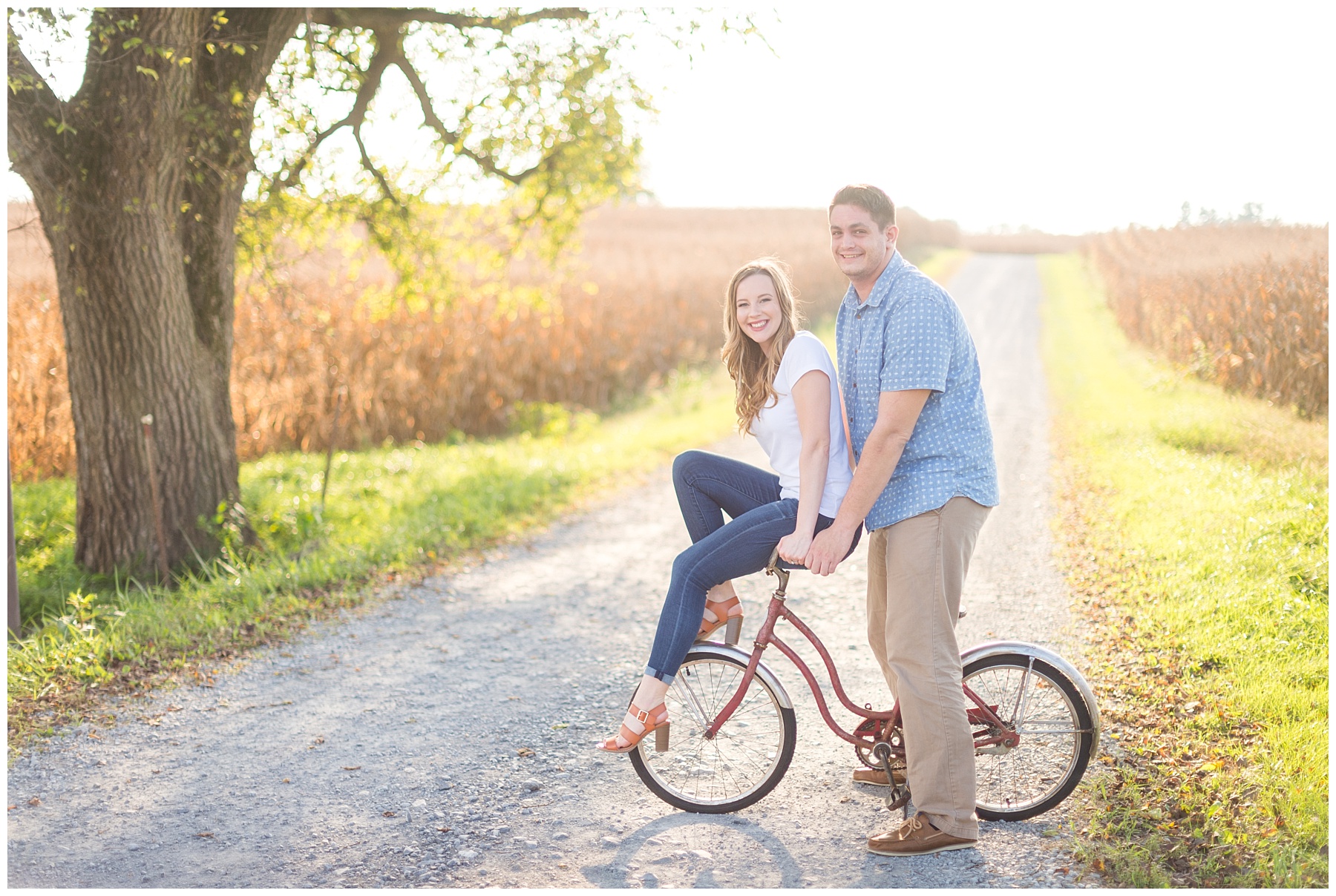 Bike engagement shoot Maryland country engagement pictures Mary Sarah Photography