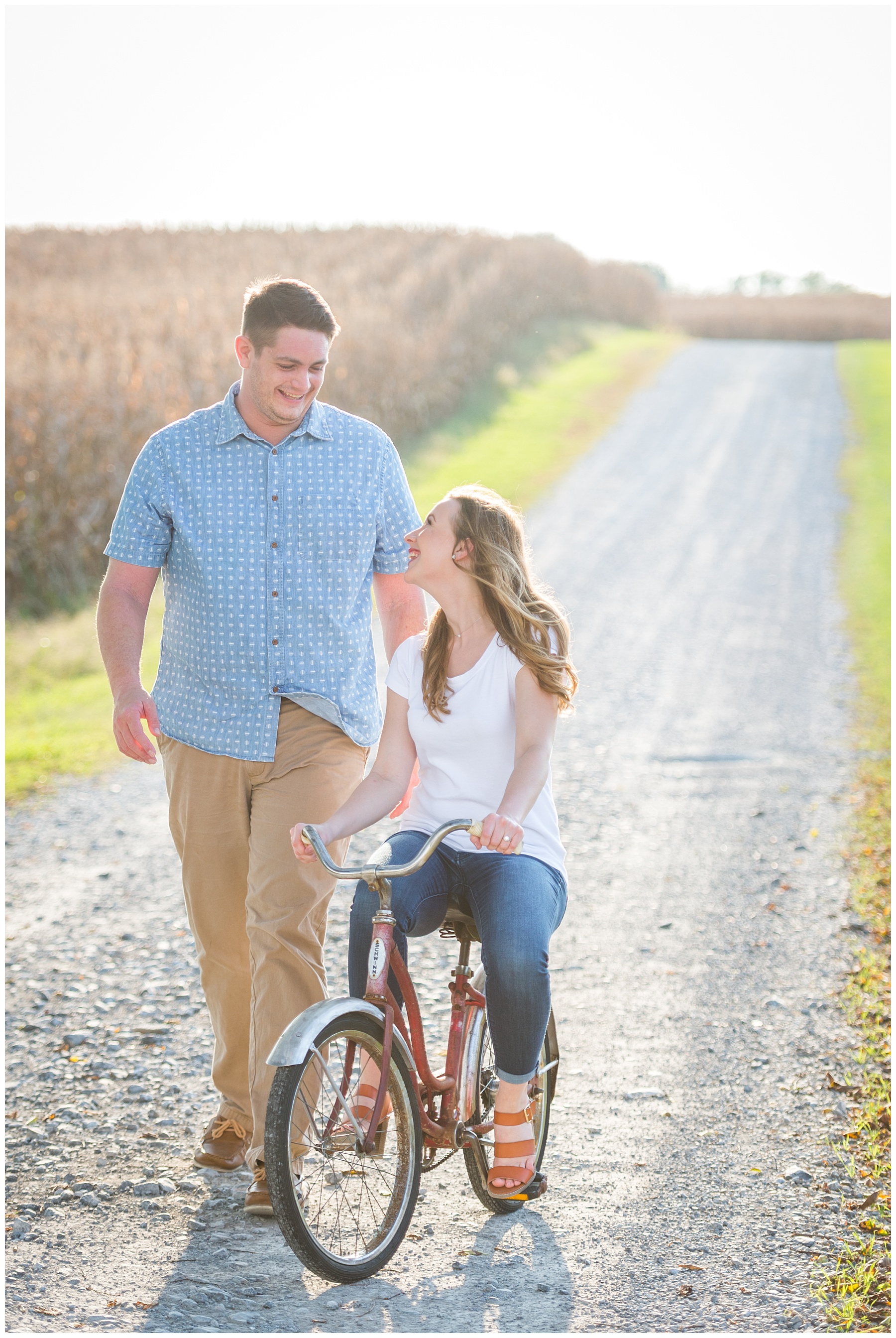 Bike engagement shoot Maryland country engagement pictures Mary Sarah Photography