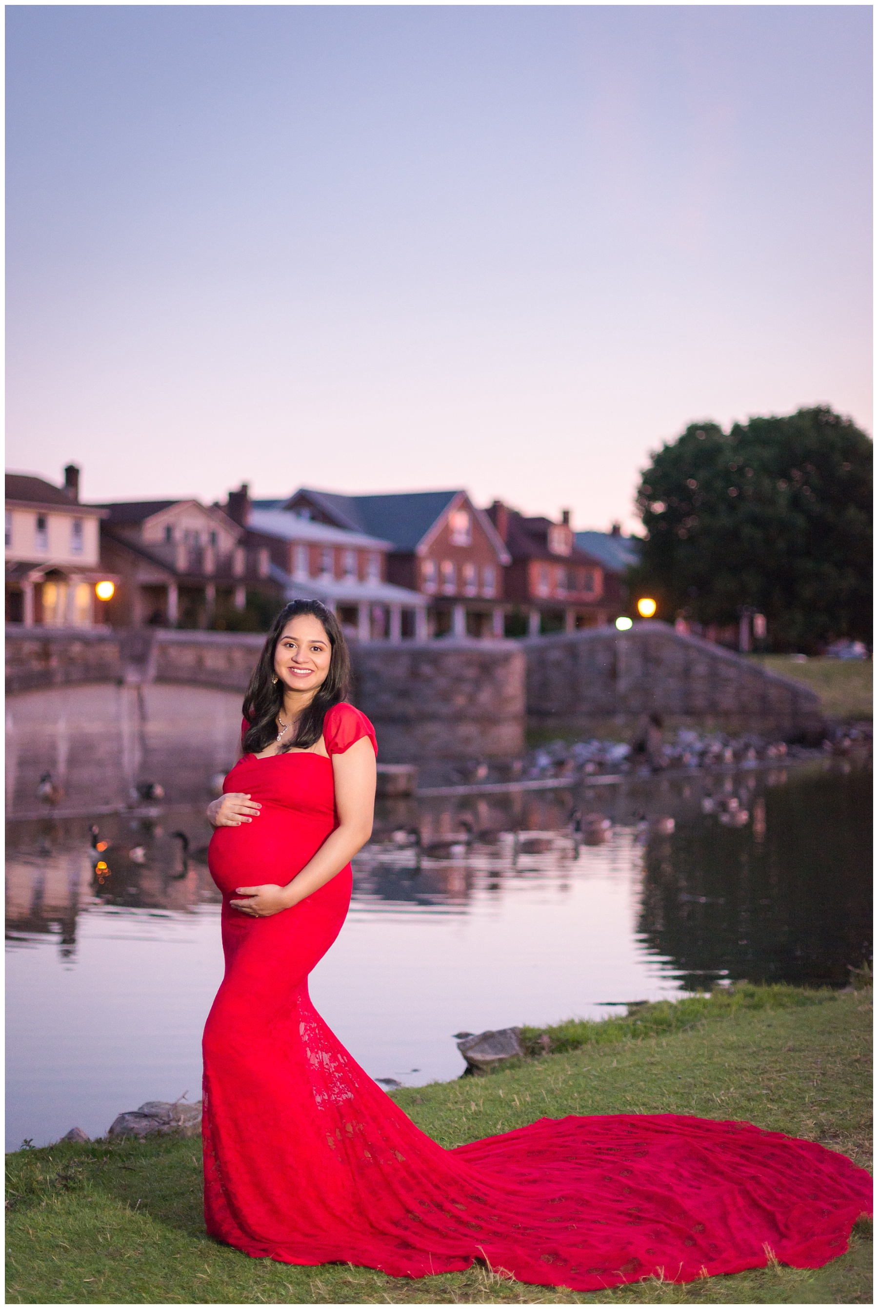 Red Catherine Maternity Gown Baker Park Maternity Shoot