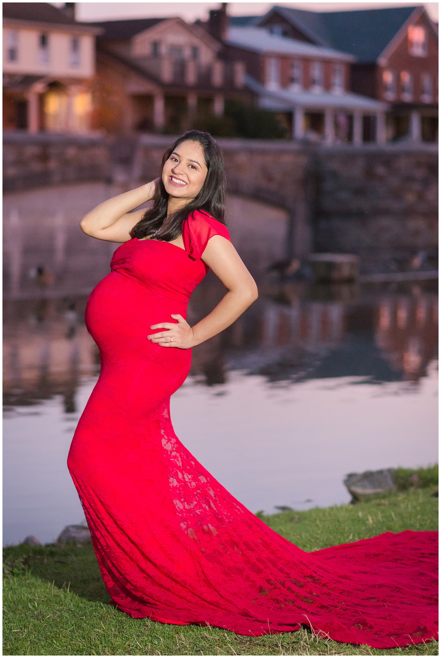 Red Catherine Maternity Gown Baker Park Maternity Shoot