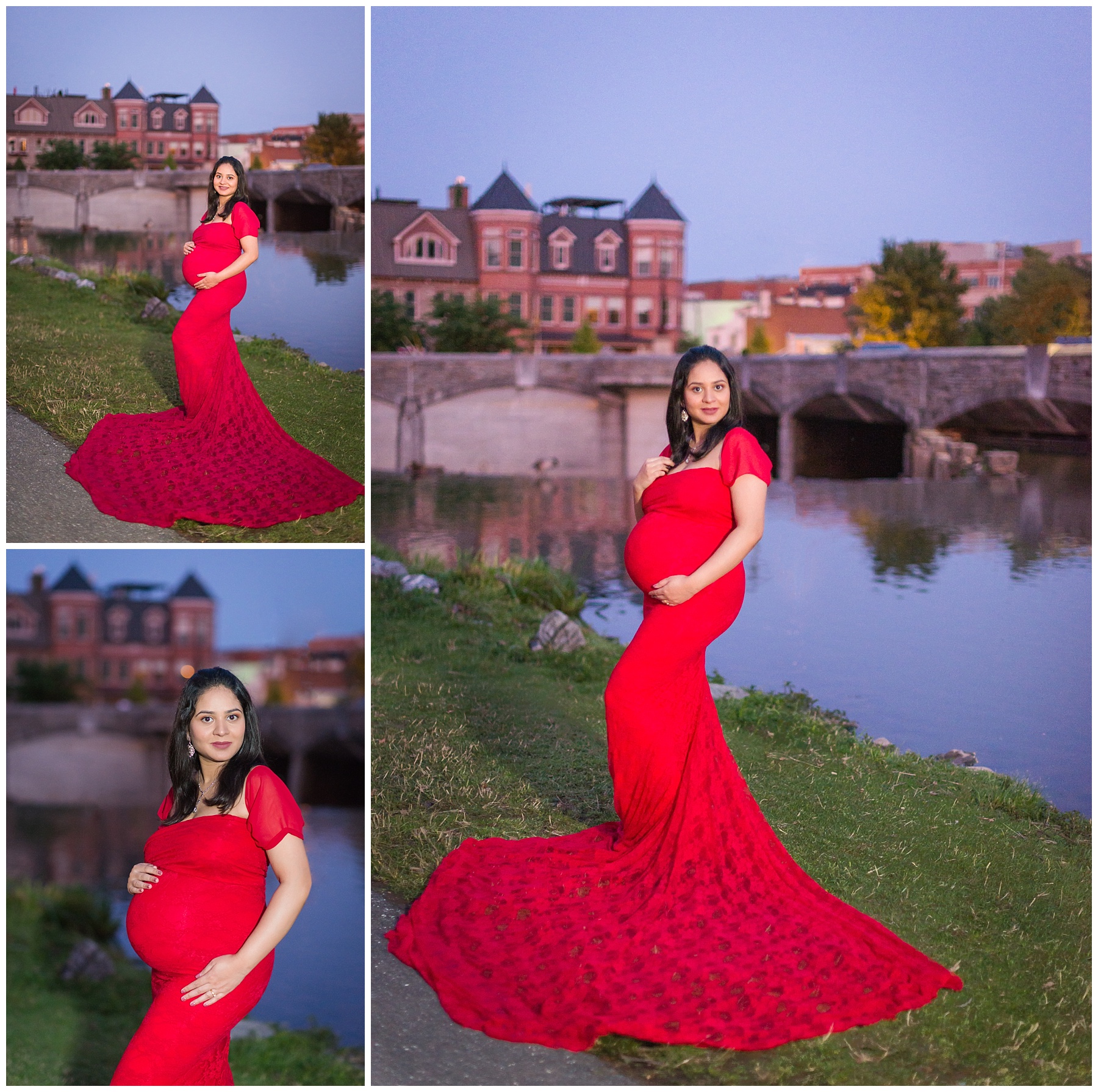 Red Catherine Maternity Gown Baker Park Maternity Shoot