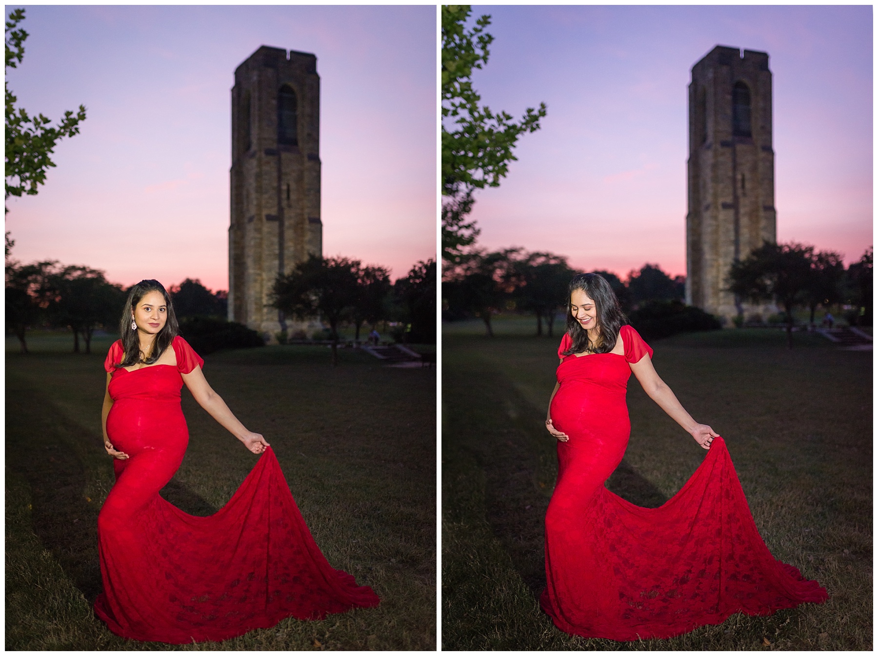 Red Catherine Maternity Gown Baker Park Maternity Shoot