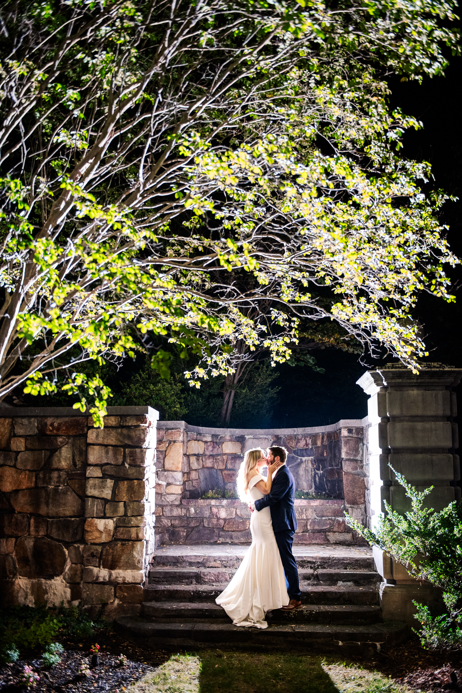 A stunning night portrait inside the European gardens of Strong Mansion Frederick, Maryland, photographed by Mary Sarah Photography 
